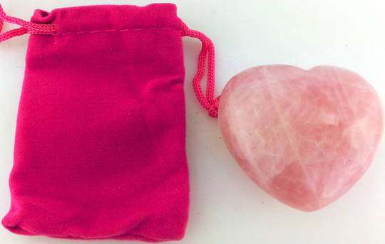 Rose Quartz Heart with Velvet Bag